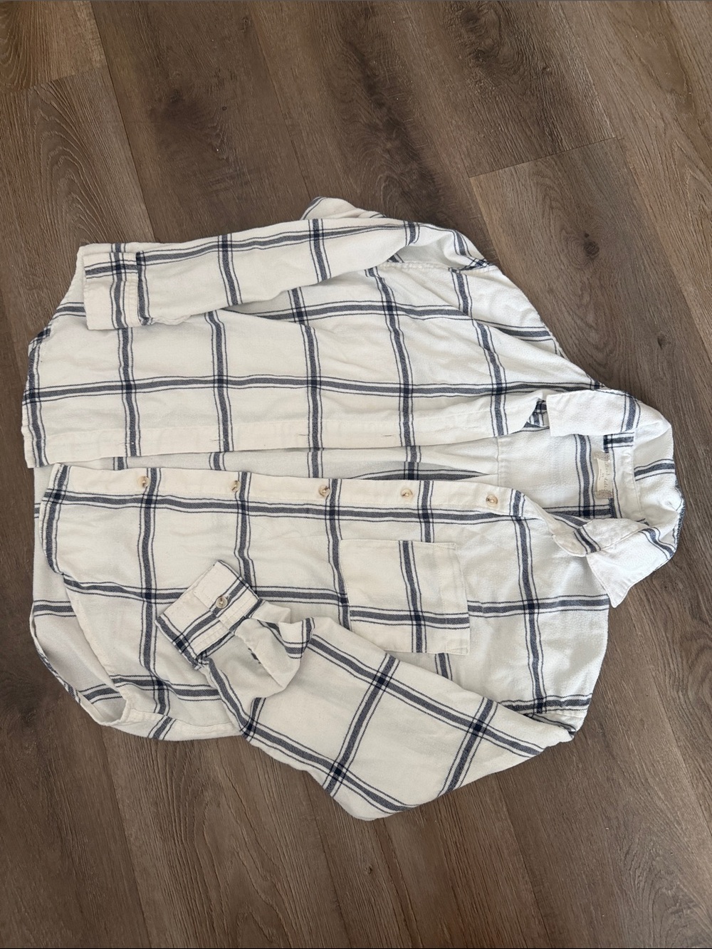 Altar'd State White and Navy Plaid Button-Up Top